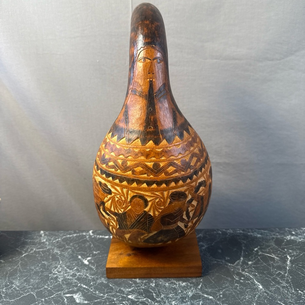 Vintage Engraved Peruvian Calabash Gourd Very Detailed